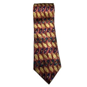FCR Limited Edition Gold Blue Wine Geometric Silk Pointed Tie USA